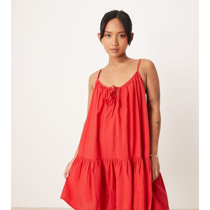 JDY Petite dropped hem mini dress in red 105858415