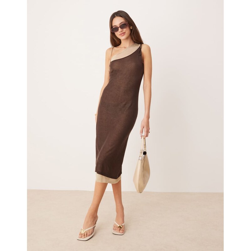 Mango capsule sheer 2 in 1 cami dress in chocolate-Brown 105858579