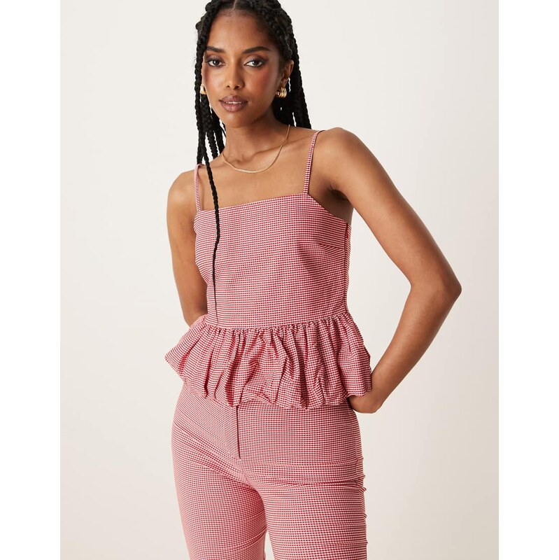 Mango gingham ruched hem cami co-ord in red 105858617
