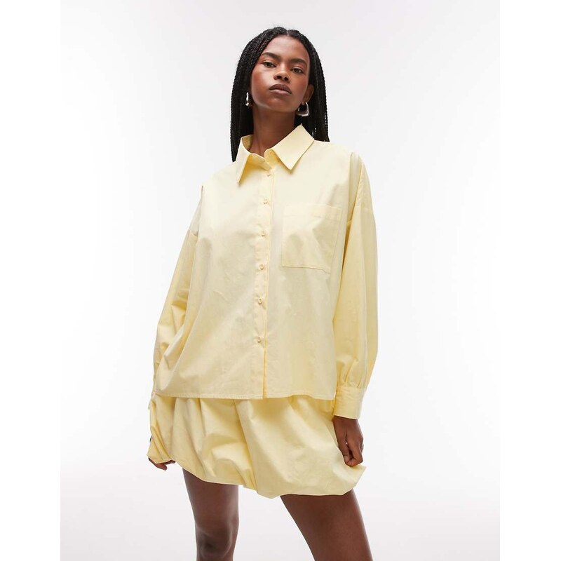 ASOS DESIGN boxy cropped shirt in buttermilk-Yellow 105858637