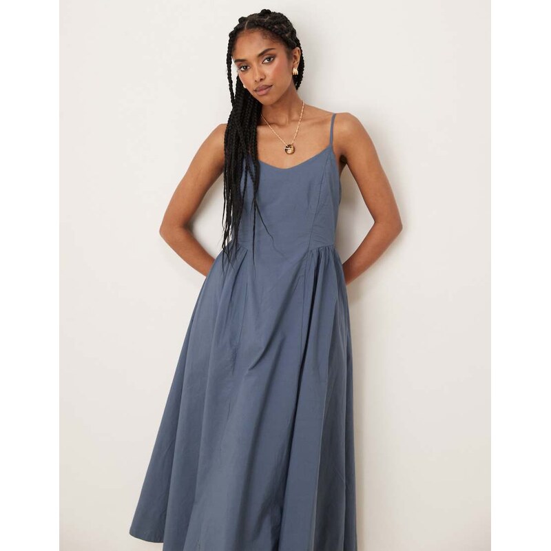 Threadbare cotton rich midi dress with drop waist in blue 105997112