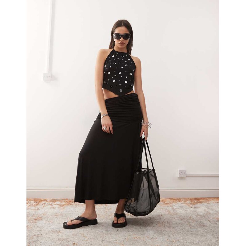 Weekday maxi skirt with fold over waistband in black
