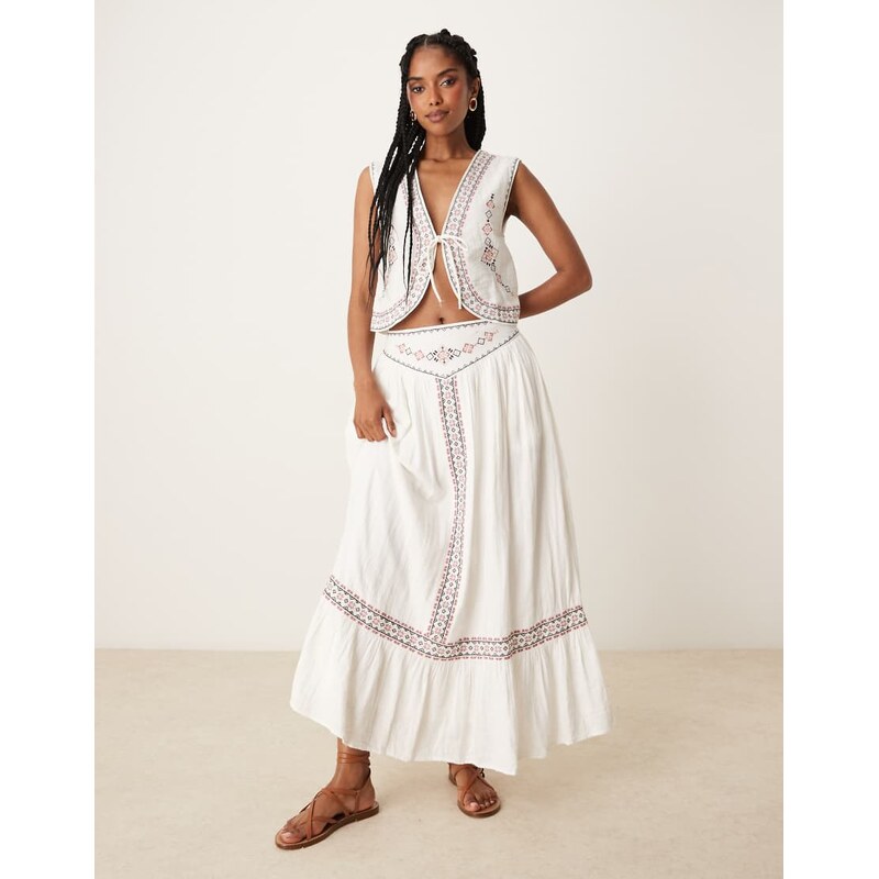 Threadbare cotton rich woven co-ord maxi skirt with embroidery