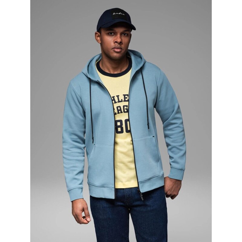 Ombre Clothing Ležérní světle modrá pánská mikina V4 SSZP-0213