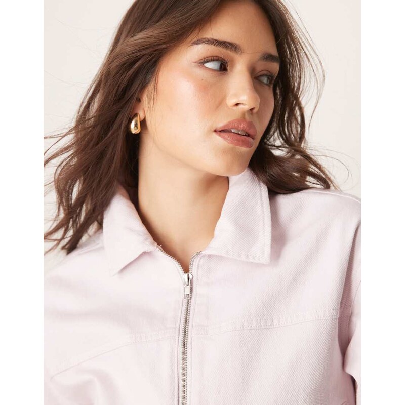 ASOS DESIGN twill top collar jacket in pastel pink-No colour