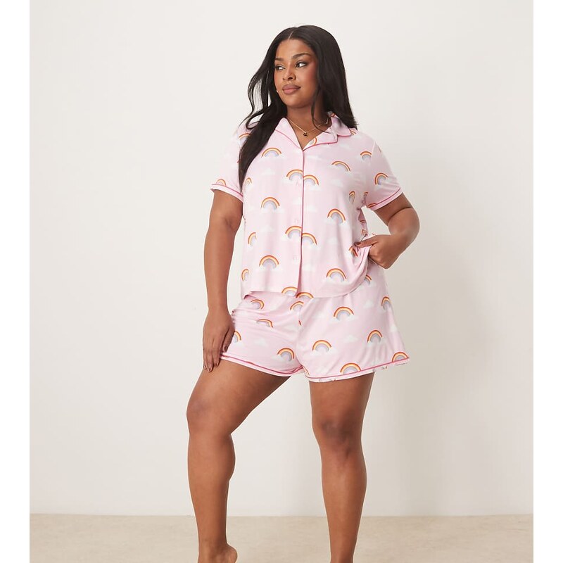 Urban Threads Curve revere pyjama short sleeve shirt and shorts in 105876852