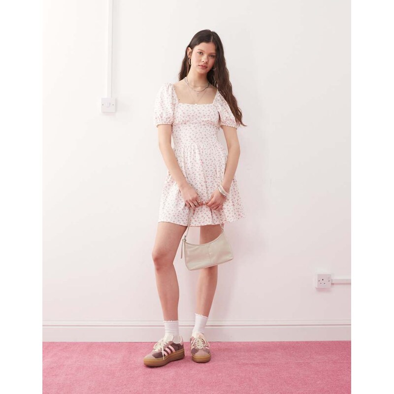 Miss Selfridge milkmaid puff sleeve mini dress in light ditsy