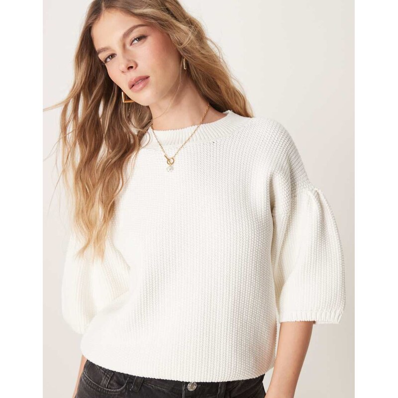 ASOS DESIGN knitted chunky stitch tee in cream-White 105876924