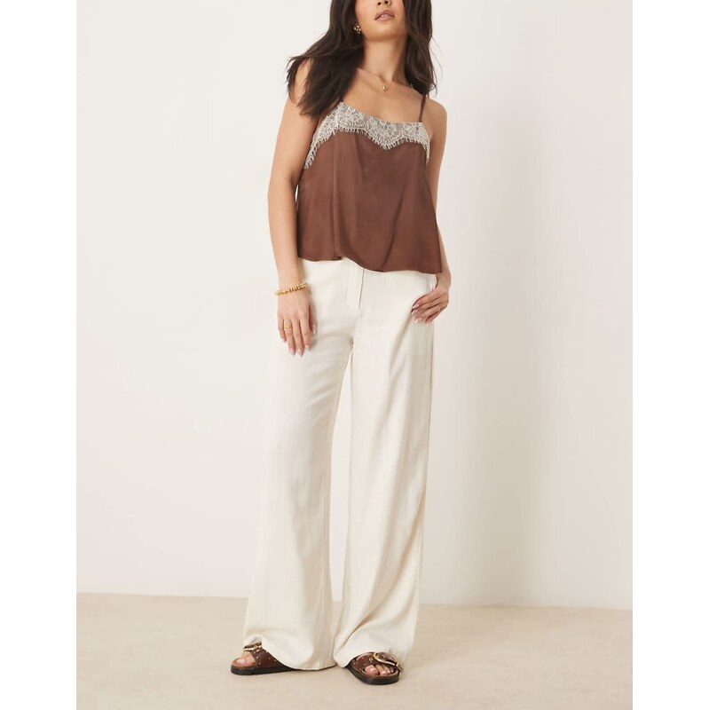 ASOS DESIGN relaxed straight leg trousers with linen in cream