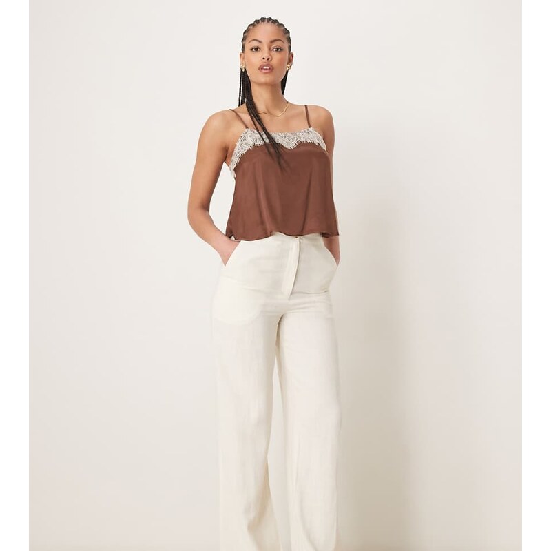 ASOS Tall ASOS DESIGN Tall relaxed straight leg trousers with linen in 115510167