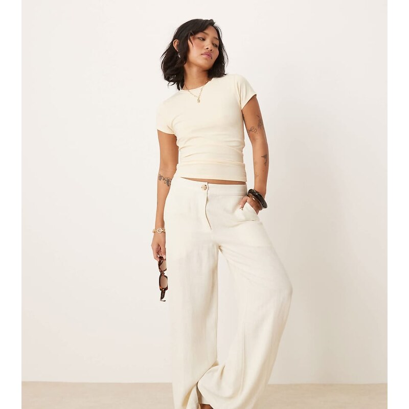 ASOS Petite ASOS DESIGN Petite relaxed straight leg trousers with 115510172