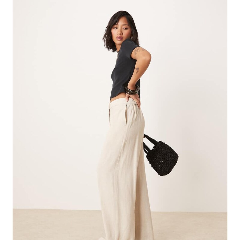 ASOS Petite ASOS DESIGN Petite relaxed straight leg trousers with 115510169