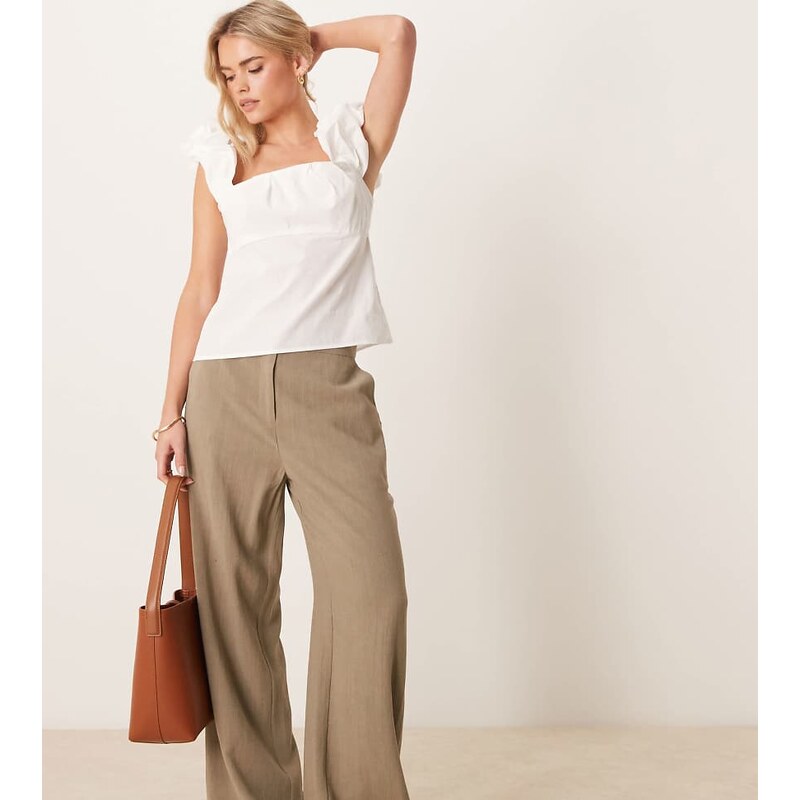 ASOS Petite ASOS DESIGN Petite relaxed straight leg trousers with 115595006