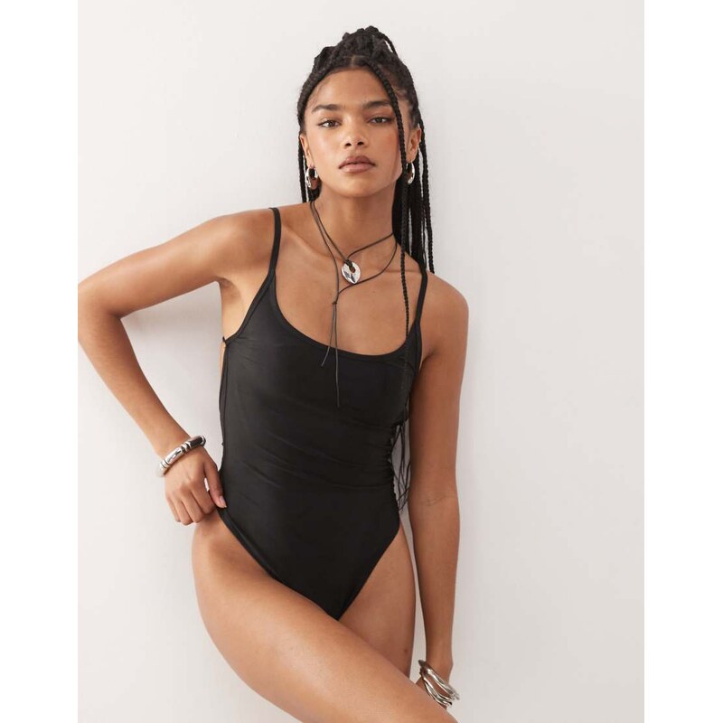 COLLUSION scoop back swimsuit in black