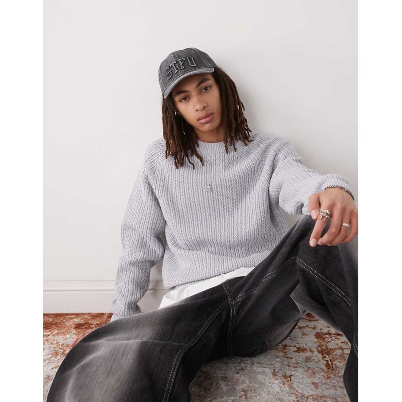 COLLUSION knitted crew neck jumper in light grey