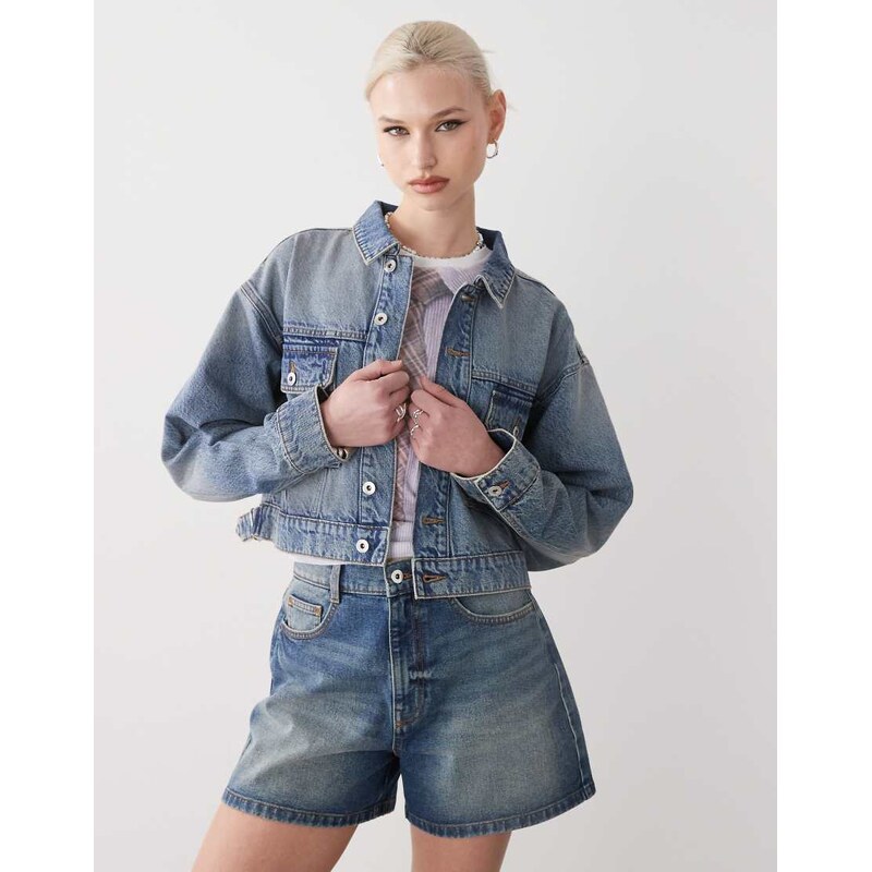 COLLUSION boxy denim jacket in vintage wash-Blue 105883881