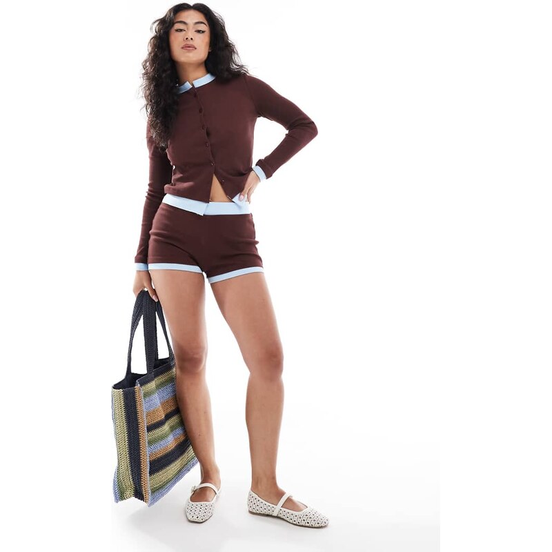 ASOS DESIGN double layer booty short co ord with contrast in brown 106016672