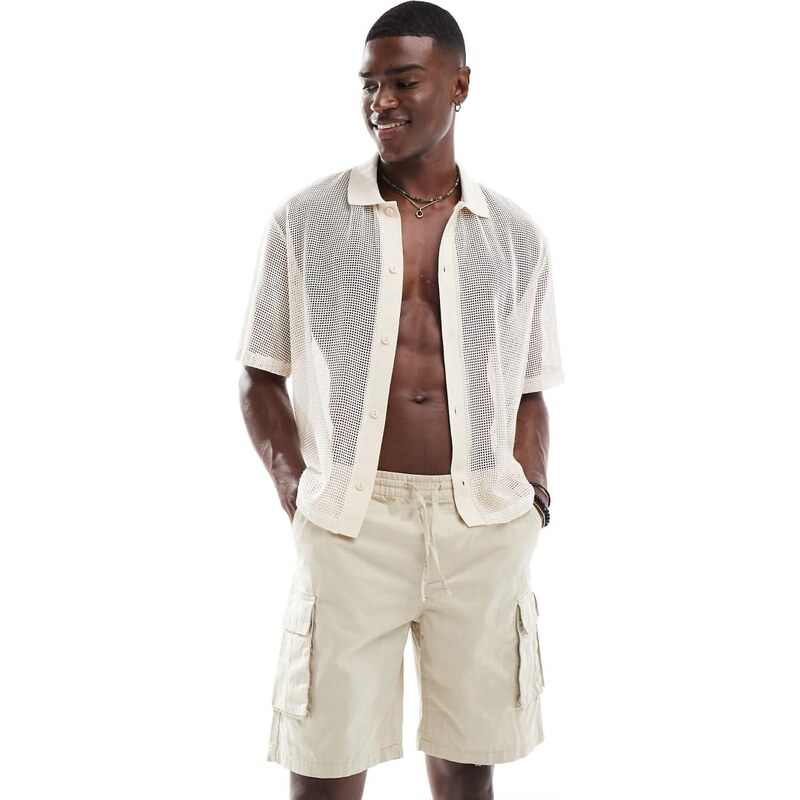 Brave Soul cotton rich pocket detail shorts in stone-Neutral