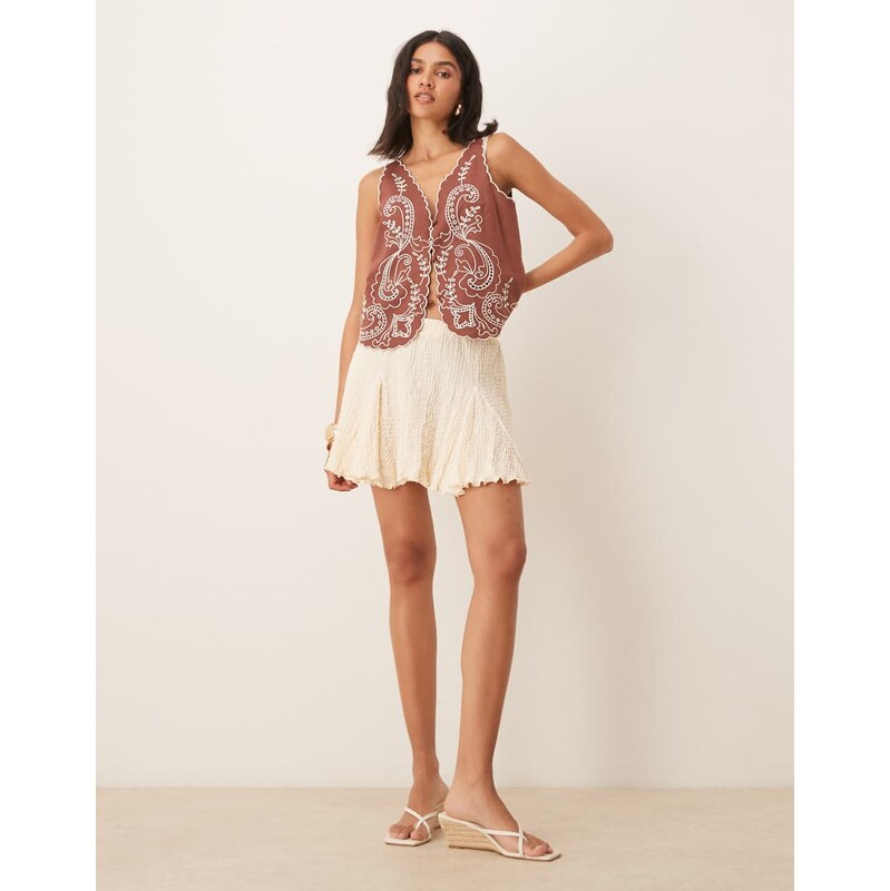 ASOS DESIGN texture godet mini skirt in ivory-White