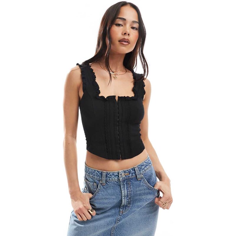 Miss Selfridge hook and eye detail corset top in black 105877003
