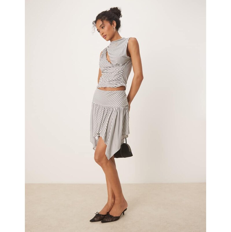ASOS DESIGN co-ord stripe hanky hem skirt in grey 105877362
