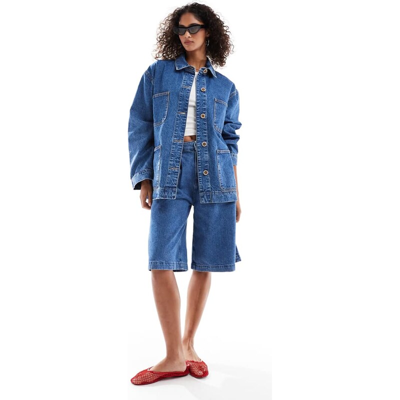 ASOS DESIGN denim barn jacket in mid blue wash 110956337