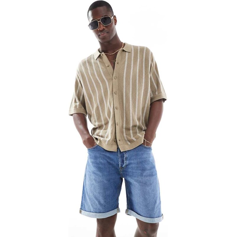Jack & Jones denim short with turn up in mid blue wash