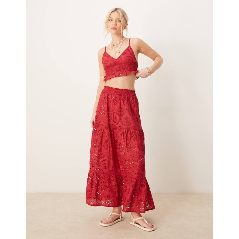 Iisla & Bird broderie maxi beach skirt in cherry red 115184191