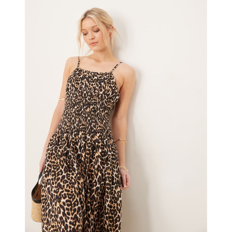 Iisla & Bird longline ruched maxi beach dress in leopard-Multi 115735032