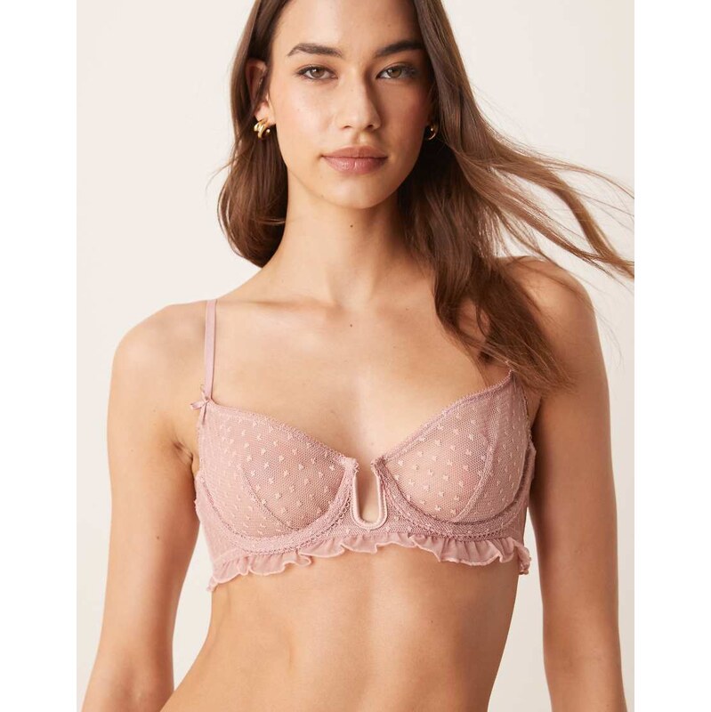 ASOS DESIGN Jessie spot embroidery frill underwired bra in dusty pink 112670139