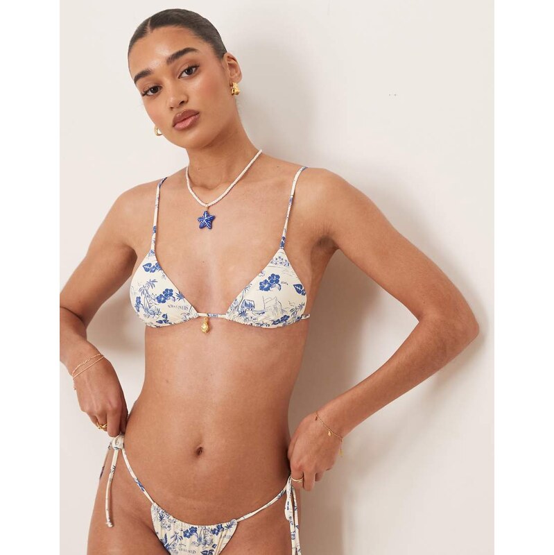 Wild Lovers Tia Maria triangle bikini top in blue and white floral 105882297