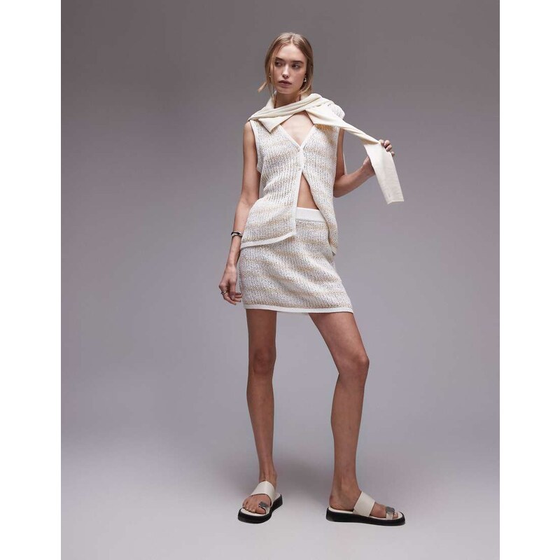 Rhythm sol stripe knit mini skirt in cream-White 105883990