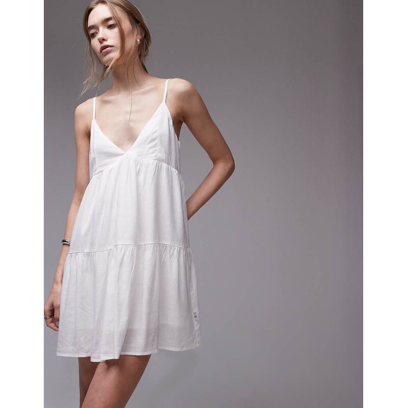 Rhythm classic tiered mini beach dress in white 105882383