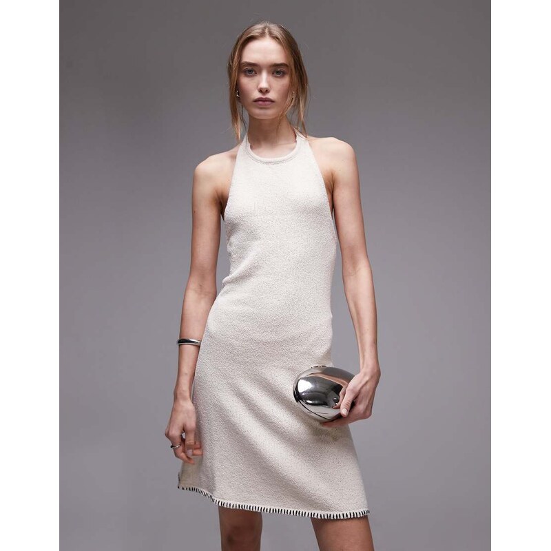Rhythm martini halter knit mini dress in cream-White 105883991