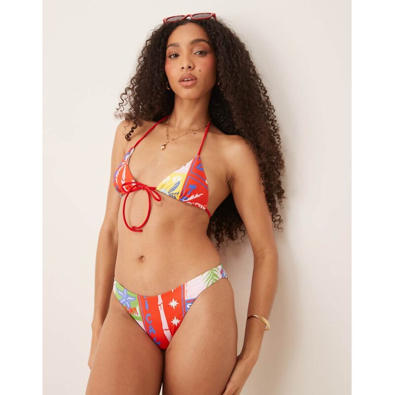 ASOS DESIGN Trinny cheeky bikini bottom in paridiso print-Multi 105882484