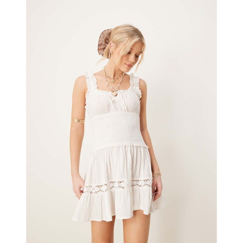 Iisla & Bird shirred mini beach dress in white