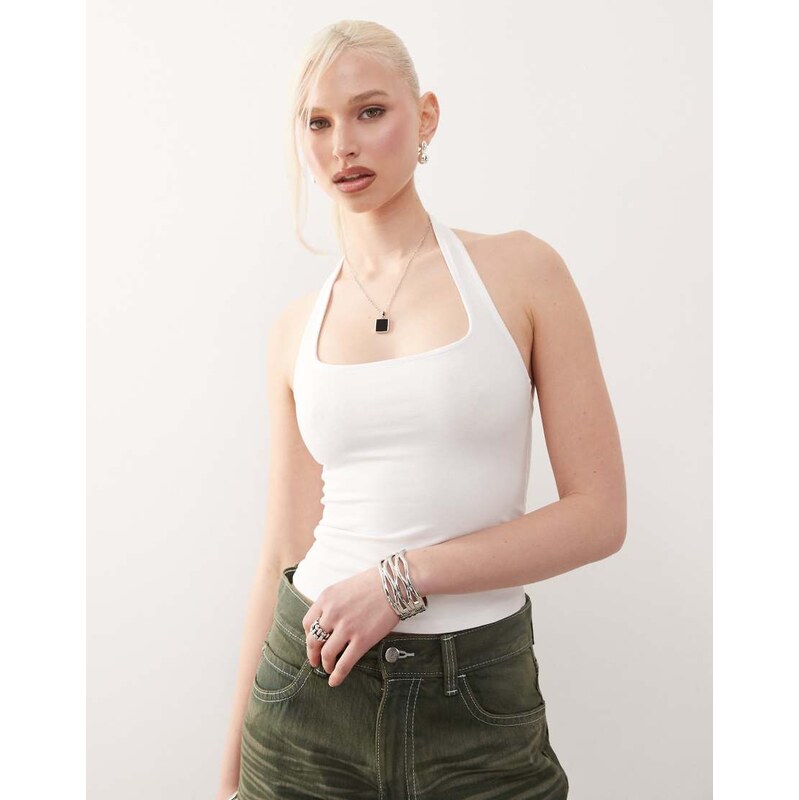 Weekday slim fit square halter neck top in white 105928818