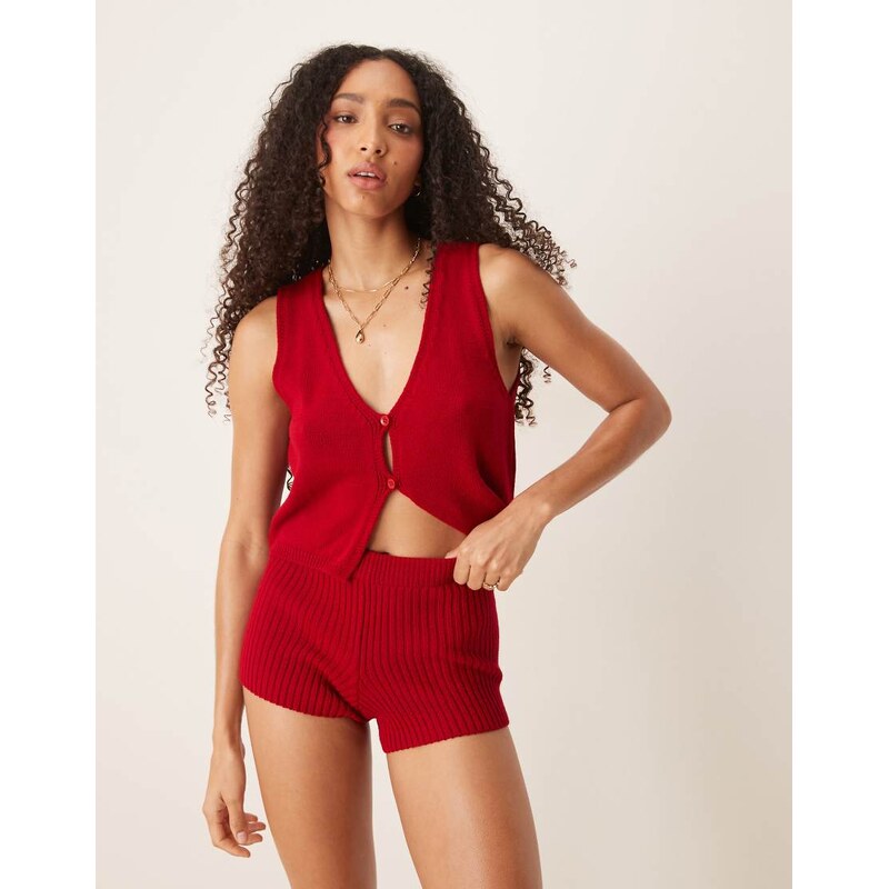 ASOS DESIGN bianca buttoned hot pant co-ord in red-Neutral 105882575