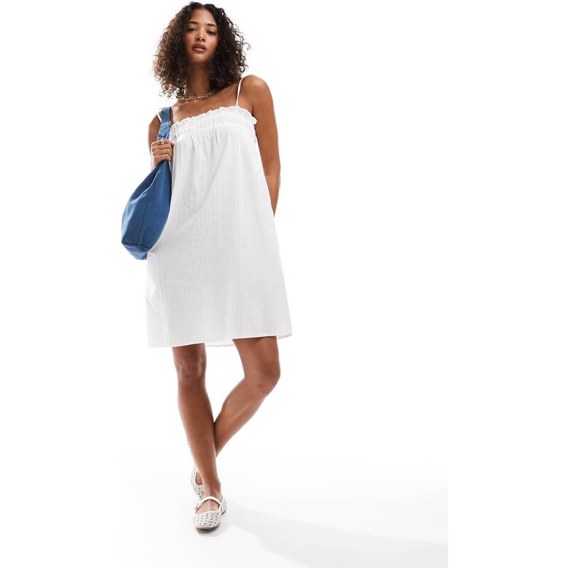 Pieces shirred floaty cami mini dress in white 105885215