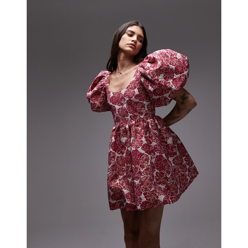 & Other Stories brocade mini dress with statement puff sleeves