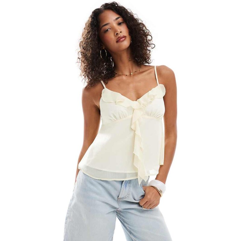Miss Selfridge chiffon ruffle cami top in buttermilk-Neutral 105884563