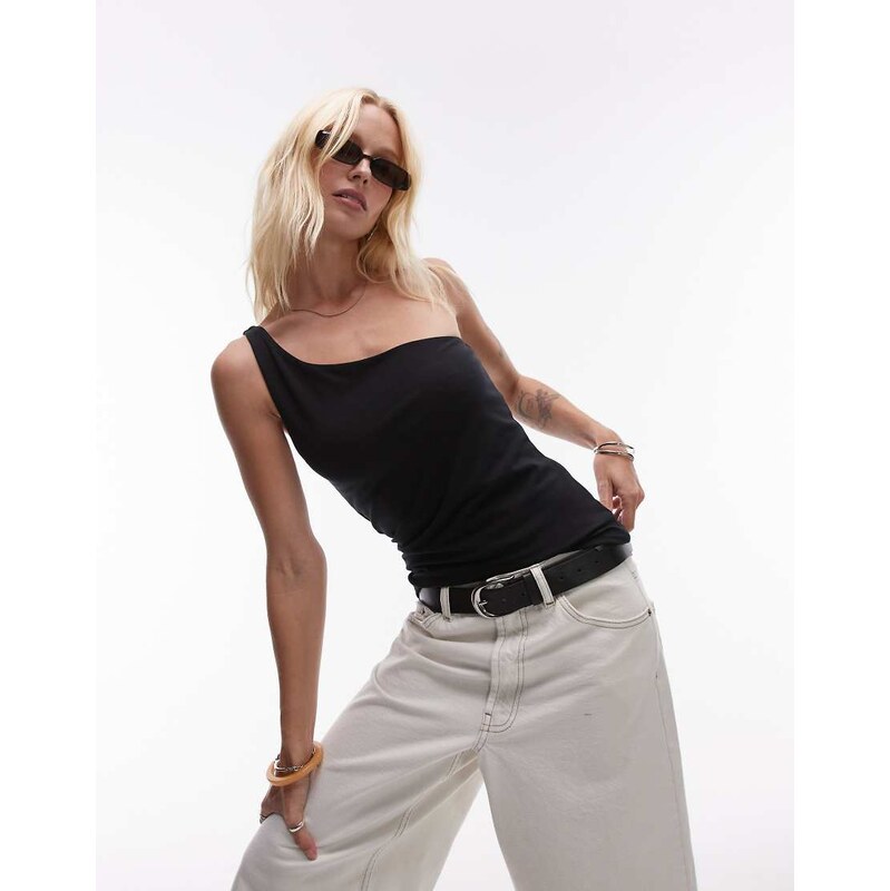 Topshop premium one shoulder top in black 105882355