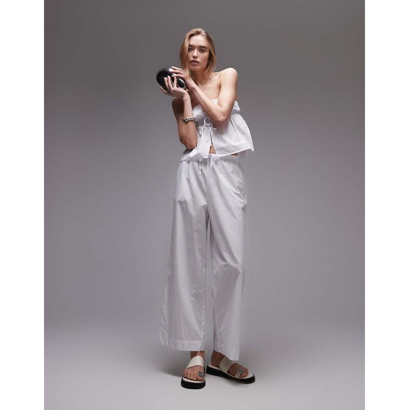 Rhythm posie gathered trousers in white 105882387