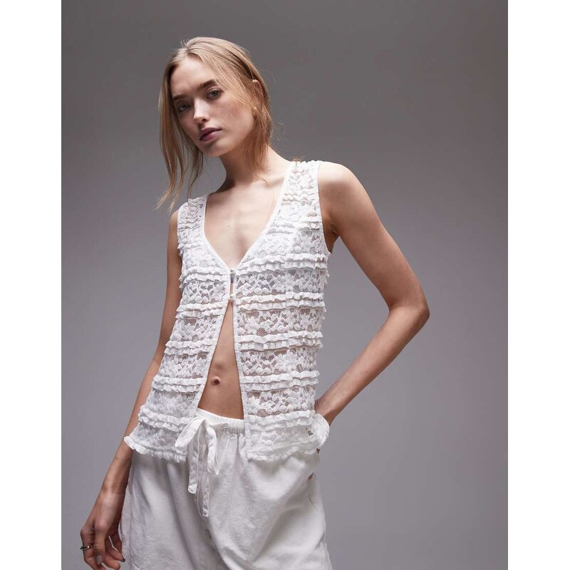 Rhythm haven lace longline vest in white 105882388