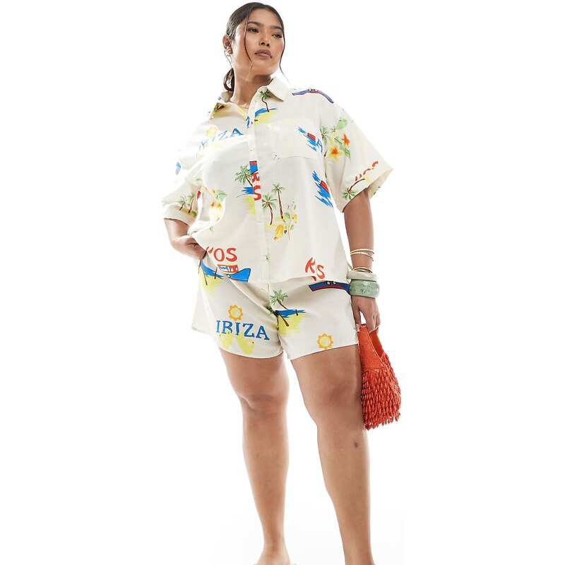 Pieces Plus Pieces Curve high waist short co-ord in cream based 105882431