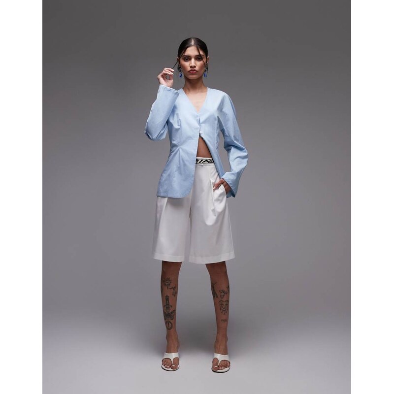 ASOS DESIGN tailored wide leg bermuda shorts in white 105885324