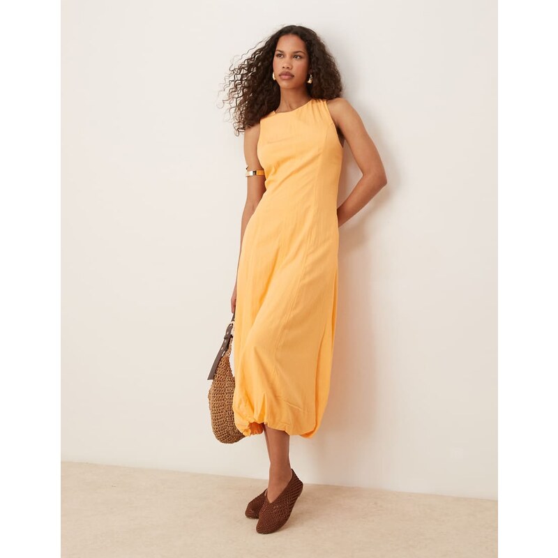 Mango drape hem midi dress in papaya-Orange 105882668