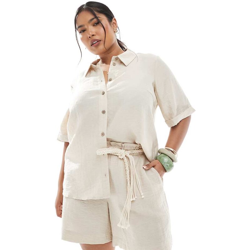 Vero Moda Curve boxy shirt co-ord in oatmeal-Neutral 105884310