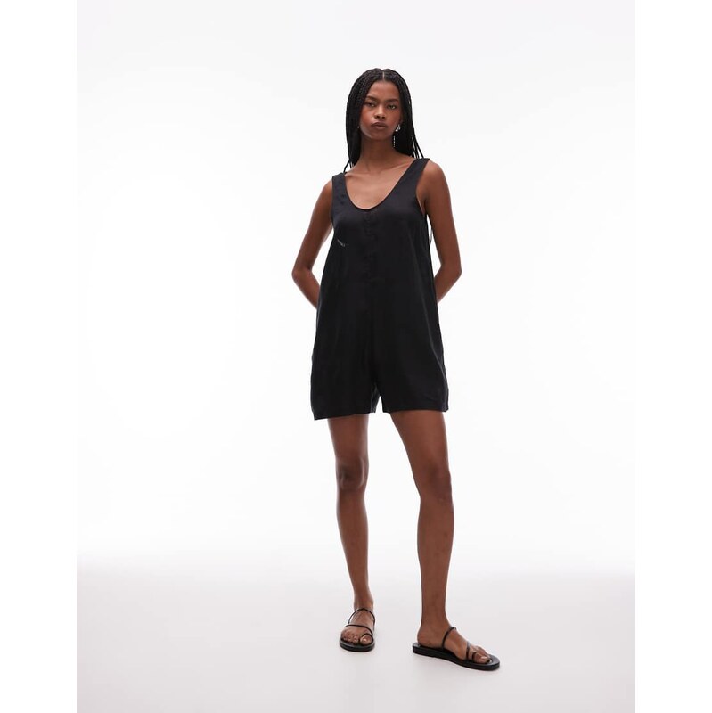 ARKET pure linen beach playsuit with deep v-neck and pocket