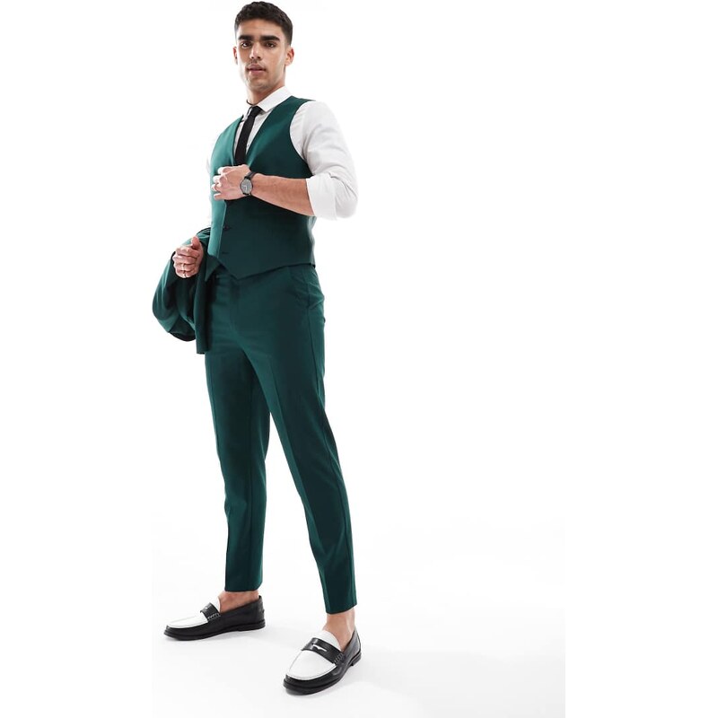 ASOS DESIGN tapered suit trousers in dark green